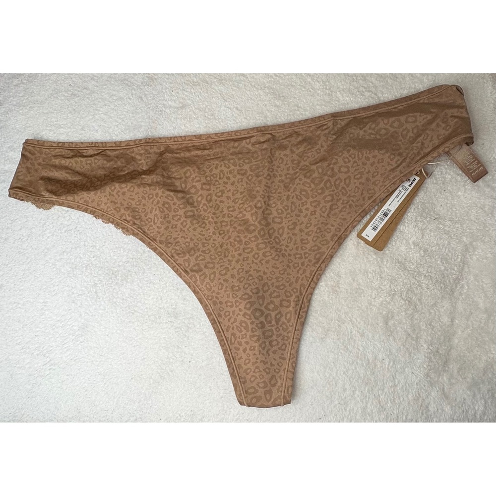 SKIMS Shine Foundations Lace Thong Sienna Micro Leopard Print TH-THG-5812W 4X